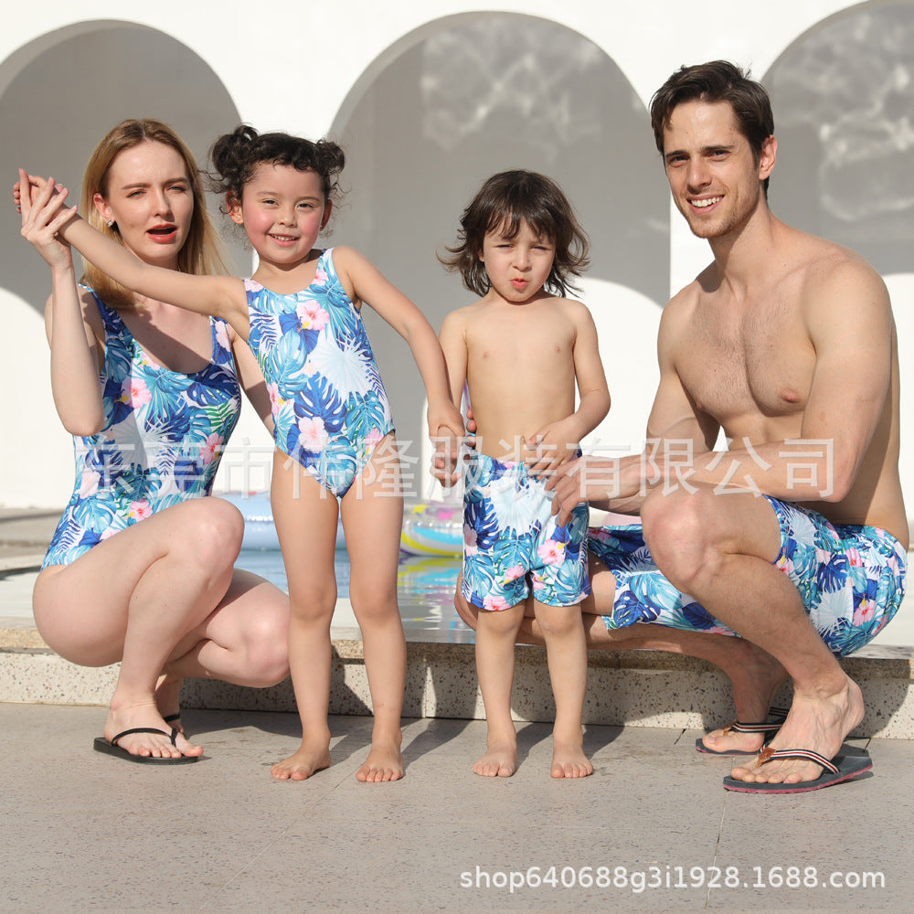 Wholesale Flower Print Family Parent-Child Polyester Swimwear